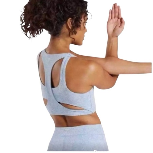 GYMSHARK Blue Fleur Texture Moisture-wicking Overlapping Sports Bra Medium - Picture 2 of 9